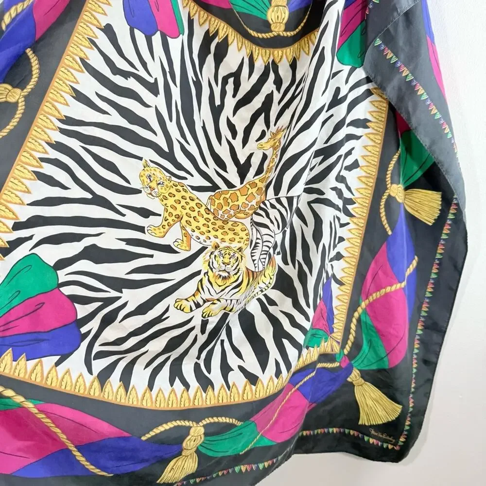 Vintage Diane Von Furstenberg 100% Silk 80s 90s Animal Print Square Scarf